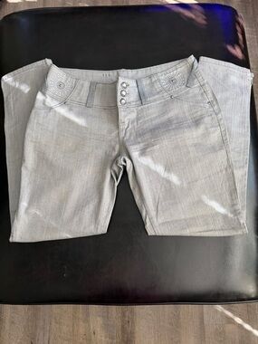 Gray Rhinestone Accent Low-Rise Jeans